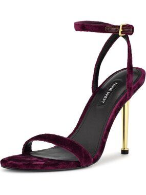 Women's Dark Purple Velvet Reina Open Almond Toe Stiletto Metal Heeled Sandals
